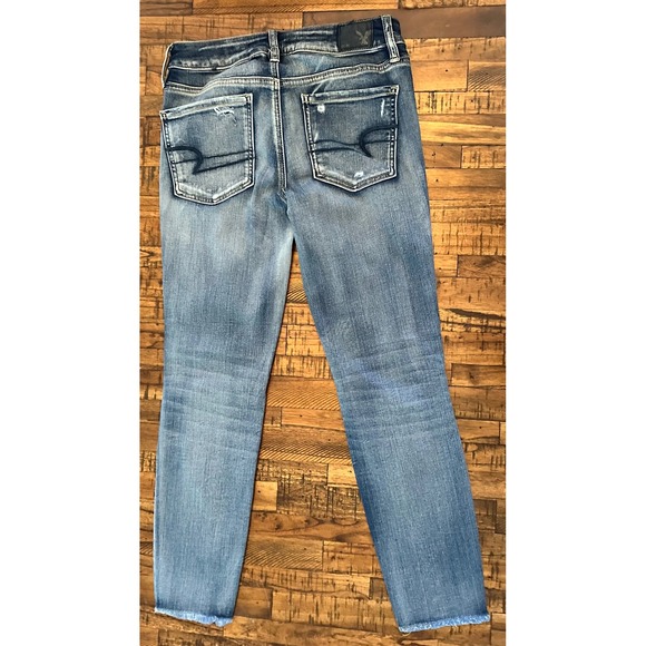 American Eagle Rip Jegging Crop Distressed Frayed Hem Super Stretch Denim Size 4 - Picture 2 of 12